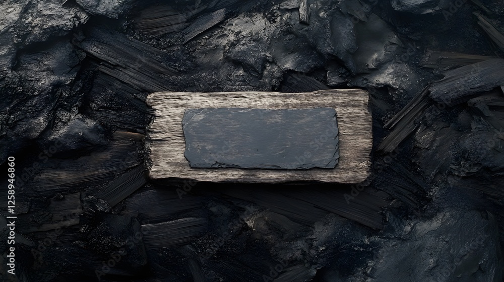 Fototapeta premium Dark Moody Background Wooden Slate Blank Sign Charcoal Texture