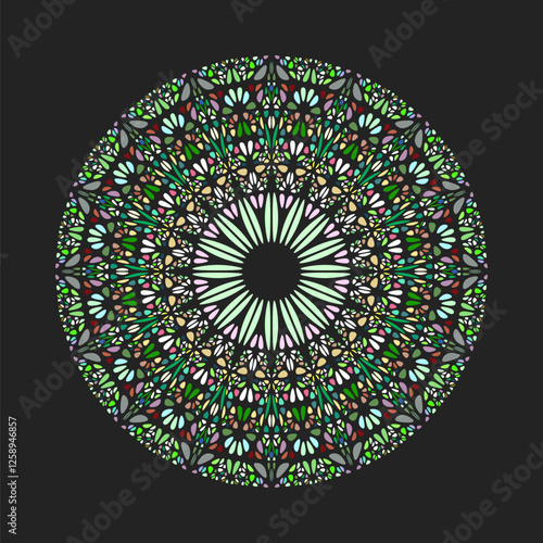 Circular round stone ornament mandala art - ornate geometrical vector graphic design from curved stones