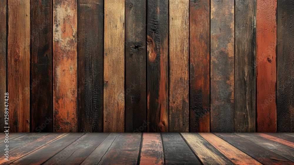 Rustic Wood Wall Background with Wood Floor and Copy Space Rustic Wood Wall Background with Wood Floor and Copy Space