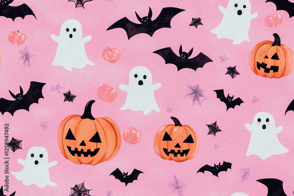 Children's pattern with little ghosts, pumpkins and bats in Halloween style, patterns Children's pattern with little ghosts, pumpkins and bats in Halloween style, patterns