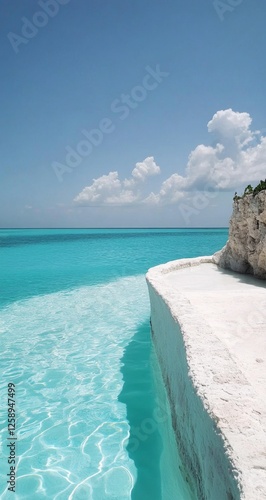 Tropical pool cliff edge turquoise water ocean view
