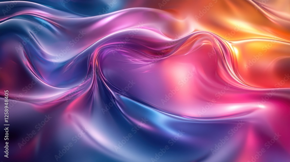 Colorful Abstract Waves of Shiny Fabric in Soft Lighting Effects Colorful Abstract Waves of Shiny Fabric in Soft Lighting Effects
