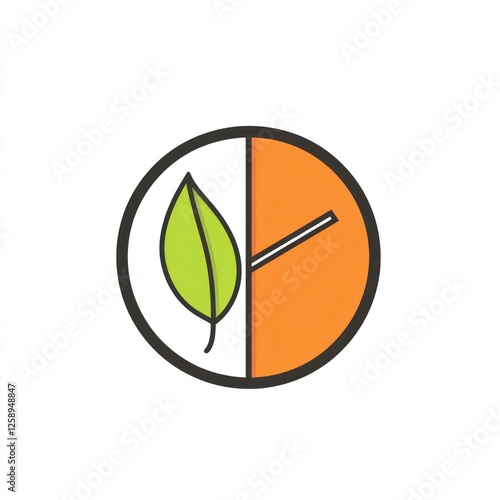 Two leaves, split circle, nature icon photo