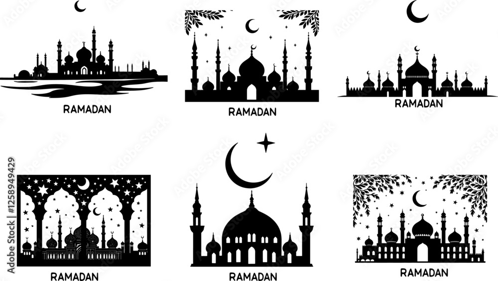 Fototapeta premium Elegant Ramadan Mubarak Vector Icons silhouette