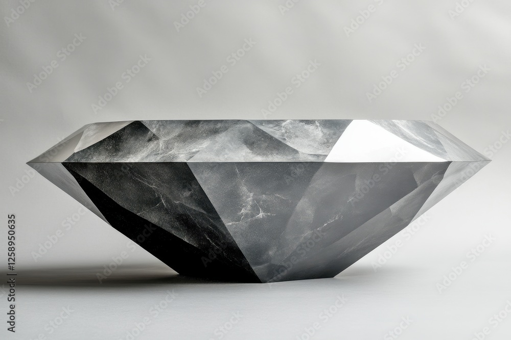 A large grey diamond lies on a white surface A large grey diamond lies on a white surface