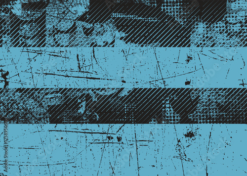 Background with glitch distorted grunge textures . grunge background texture with halftone dots, glitched shapes, textures and lines .Screen print vector background with grunge textured surface.