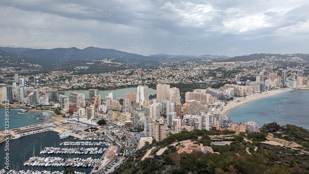 Obraz premium spain, view, city, panorama, town, urban, building, panoramic, europe, tourism, water, landscape, sea, travel, coast, summer, village, vacation, nature, mountain