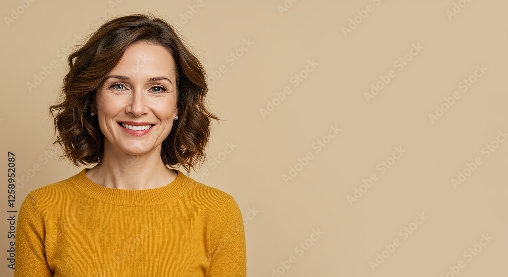 Cheerful Young Woman Yellow Sweater - Positive Lifestyle Portrait Cheerful Young Woman Yellow Sweater - Positive Lifestyle Portrait