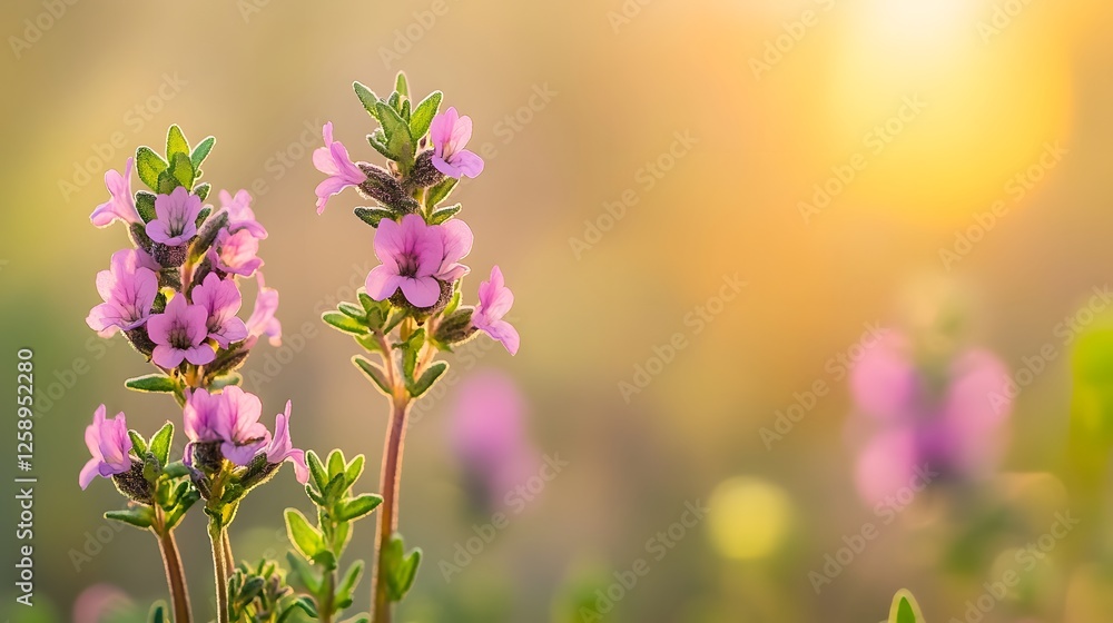 Obraz premium Beautiful Pink Wildflowers Sunset Meadow Bloom