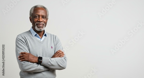 Confident Older African American Man Gray Sweater - Professional Business Portrait