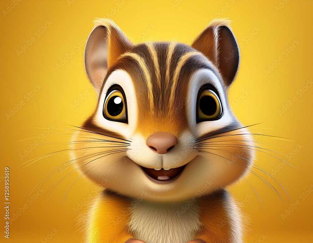 Fototapeta premium Niedliches Streifenhörnchen, gelber Hintergrund