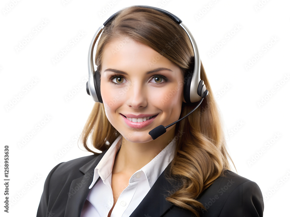 Young business woman telephone operator hotline worker customer support service manager with headset isolated on a white background copy space. Call center concept Young business woman telephone operator hotline worker customer support service manager with headset isolated on a white background copy space. Call center concept