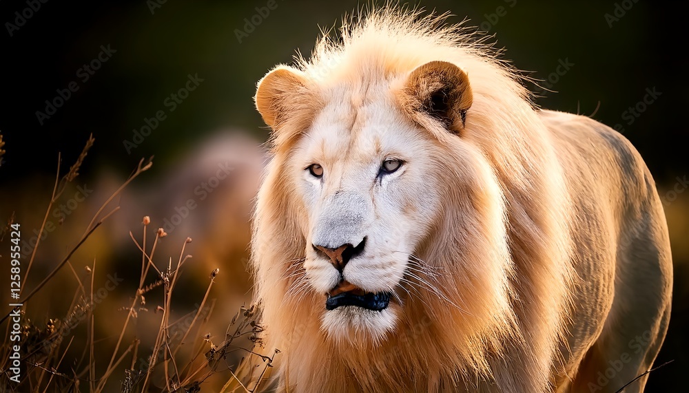 Naklejka premium Close-up albino lion in action