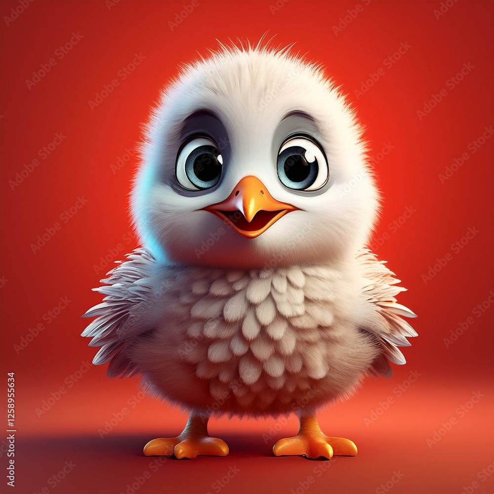 Kleine niedliche Möwe, roter Hintergrund Kleine niedliche Möwe, roter Hintergrund