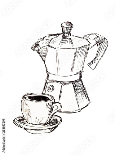 Italian espesso, cup of coffee. Hand drawn isolated illustration.