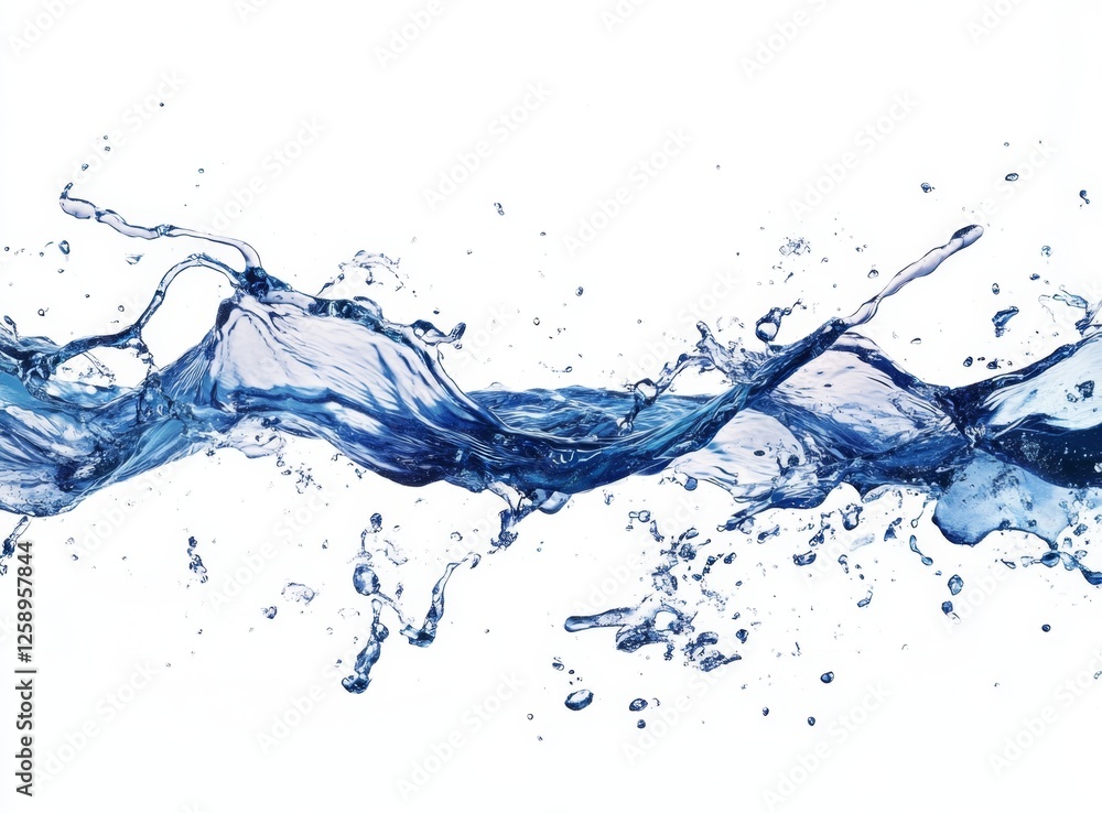 Blue water splash, wave, motion, background, white, studio, purity, advertising Blue water splash, wave, motion, background, white, studio, purity, advertising