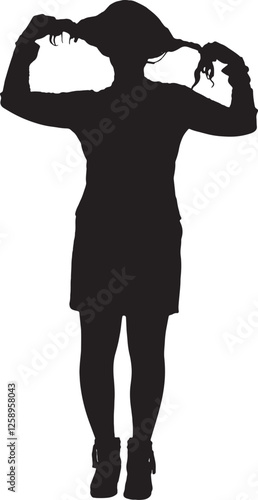 vector; silhouette od woman touching her hair