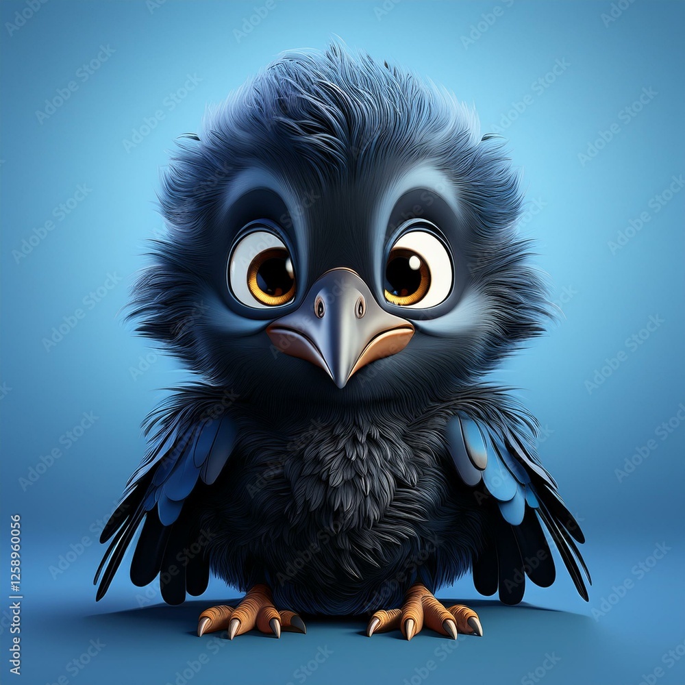 Fototapeta premium Schwarzer Rabe, blauer Hintergrund