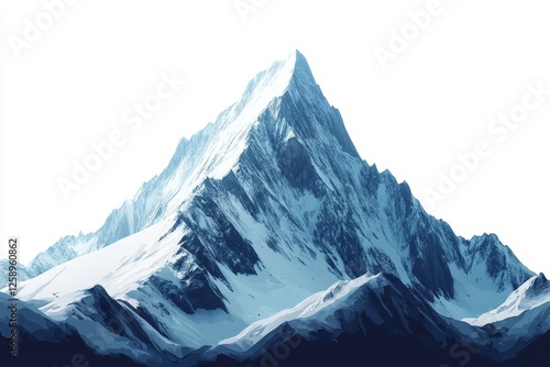 A geometric art depiction of a mountain peak topped with a flag, embodying success and accomplishment in a low poly style photo