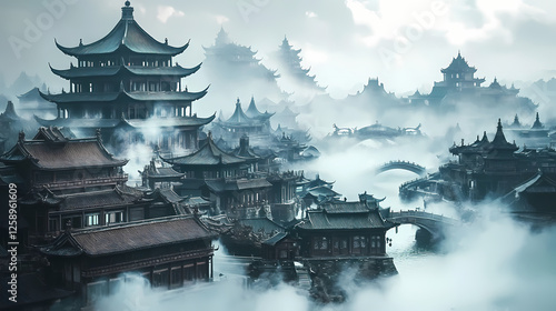 enchanted chinese mythical city photo