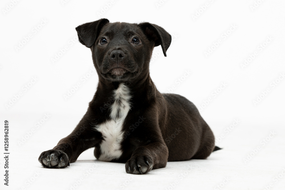 An absolutely adorable little Black Puppy that features a cute White Chest Marking An absolutely adorable little Black Puppy that features a cute White Chest Marking