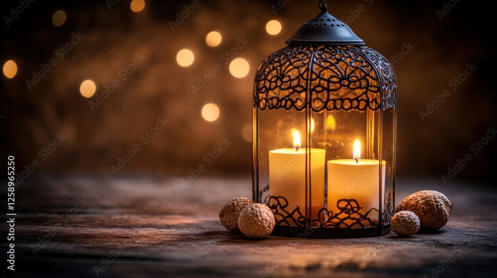 Ornate Lantern with Glowing Candles: A Warm, Romantic Scene Ornate Lantern with Glowing Candles: A Warm, Romantic Scene