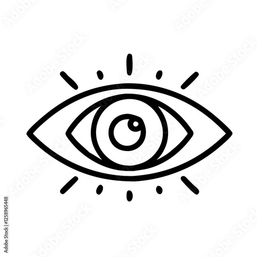 Stylized eye symbol with rays in minimalist design for spirituality and protection icons
