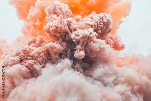 A rising cloud of dense smoke, a mixture of black and white, against a transparent setting, symbolizing fire, pollution, or an explosion photo