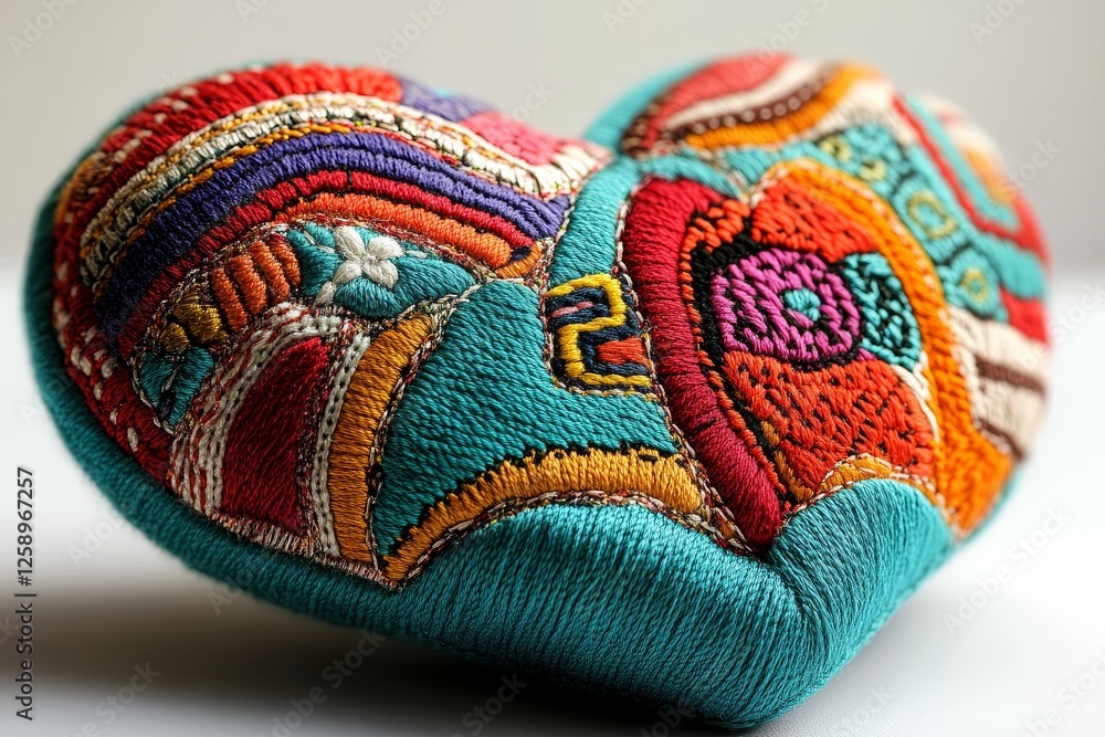 Ideal for both clothing embellishment and craft projects, this colorful embroidered heart patch with its layered design is an excellent sewing and DIY accessory Ideal for both clothing embellishment and craft projects, this colorful embroidered heart patch with its layered design is an excellent sewing and DIY accessory