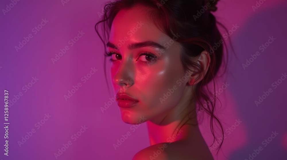 A captivating portrait illuminated by vibrant neon hues. A captivating portrait illuminated by vibrant neon hues.