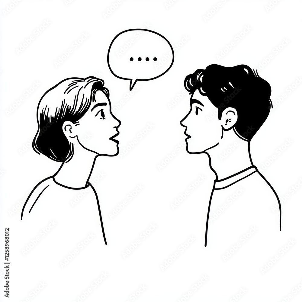 Black and white cartoon dialogue with speech bubble Black and white cartoon dialogue with speech bubble