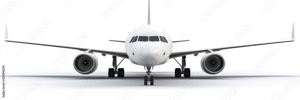 Isolated Airplane Front View on a White Background - Travel Ready Model for Flight Enthusiasts Isolated Airplane Front View on a White Background - Travel Ready Model for Flight Enthusiasts