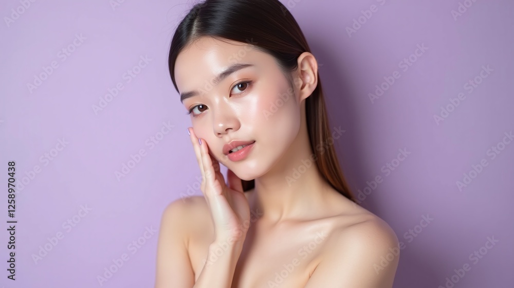 A poised, youthful figure against a soft, lavender backdrop. A poised, youthful figure against a soft, lavender backdrop.