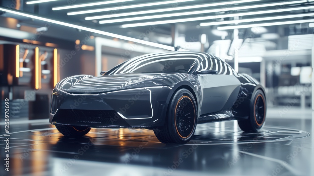 Fototapeta premium Futuristic Electric Sports Car in a Modern Showroom