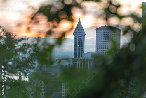 Smith Tower Seattle at Sunset - Framed Urban Skyline Photography