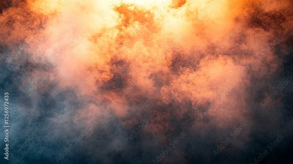 Orange and grey smoke clouds, dramatic lighting, abstract background, design element Orange and grey smoke clouds, dramatic lighting, abstract background, design element