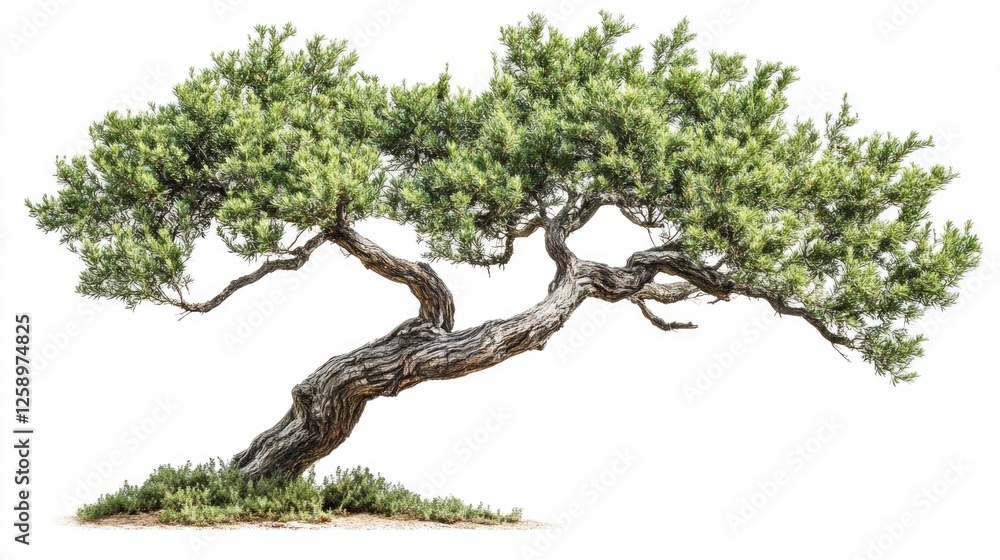 Lone Juniper Tree Against a White Canvas: A Green Symbol of Nature's Resilience