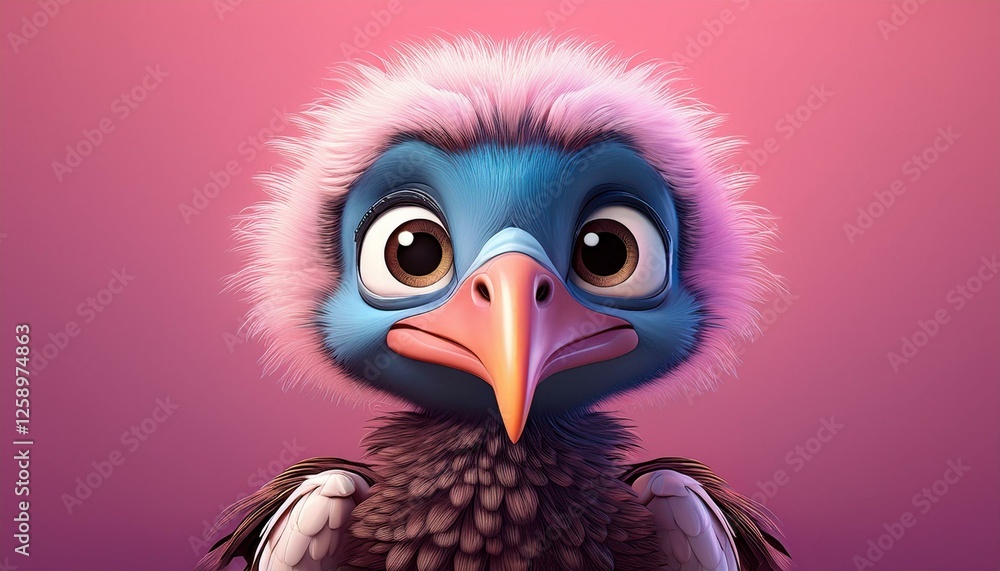 Obraz premium Niedlicher Geier, pinker Hintergrund