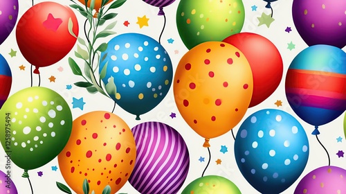 Seamless pattern featuring floating balloons in various colors, Bright and cheerful with floating festive designs for birthday wrapping party decor and fun fabric