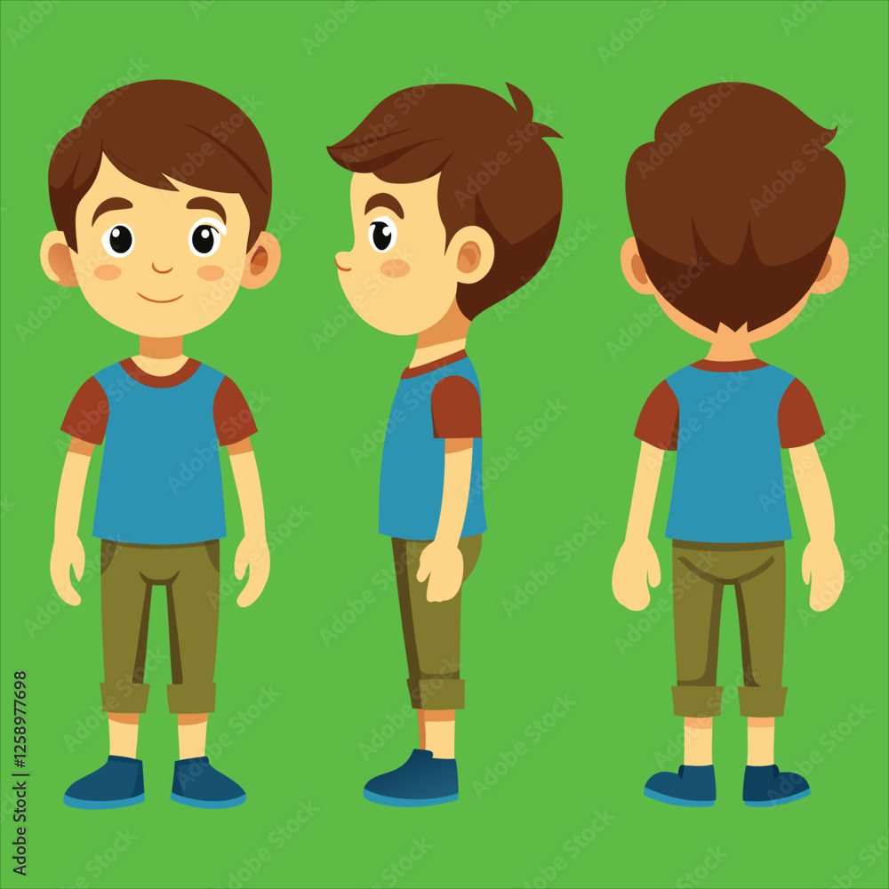 Colorful Boy Cartoon Character Design Featuring Three Viewpoints Colorful Boy Cartoon Character Design Featuring Three Viewpoints