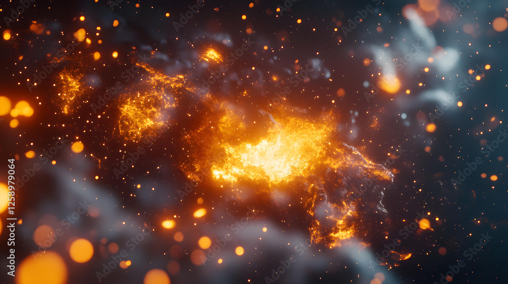 Fiery Cosmic Nebula Abstract Art Background Orange and White Glowing Particles Space Scene Fiery Cosmic Nebula Abstract Art Background Orange and White Glowing Particles Space Scene