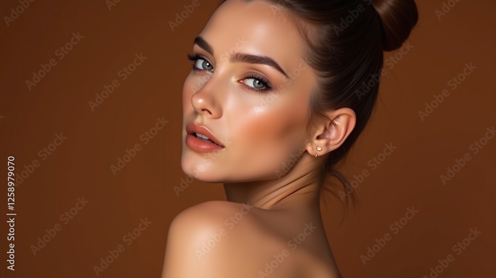 Fototapeta premium An elegant portrait of a woman with a soft, natural appearance.