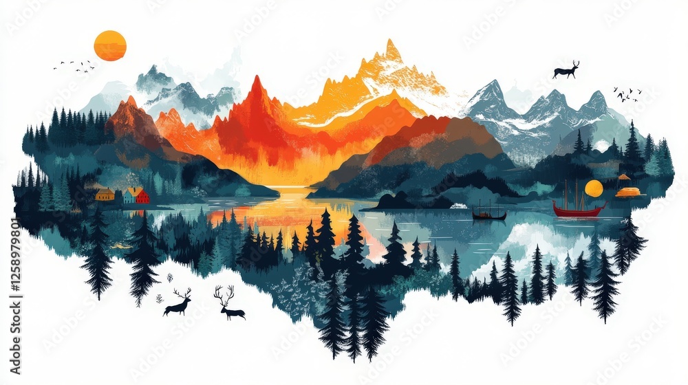 Fototapeta Discover beautiful Norway with an eye-catching minimalist map of its highlights