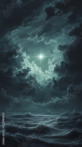 Wallpaper Mural A star is shining in the sky. The sky is dark and cloudy. The star is the only light in the sky Torontodigital.ca