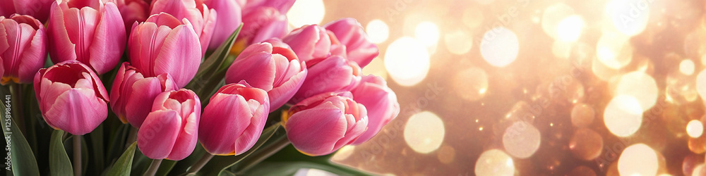 Fototapeta premium Bright pink tulips in a soft light setting