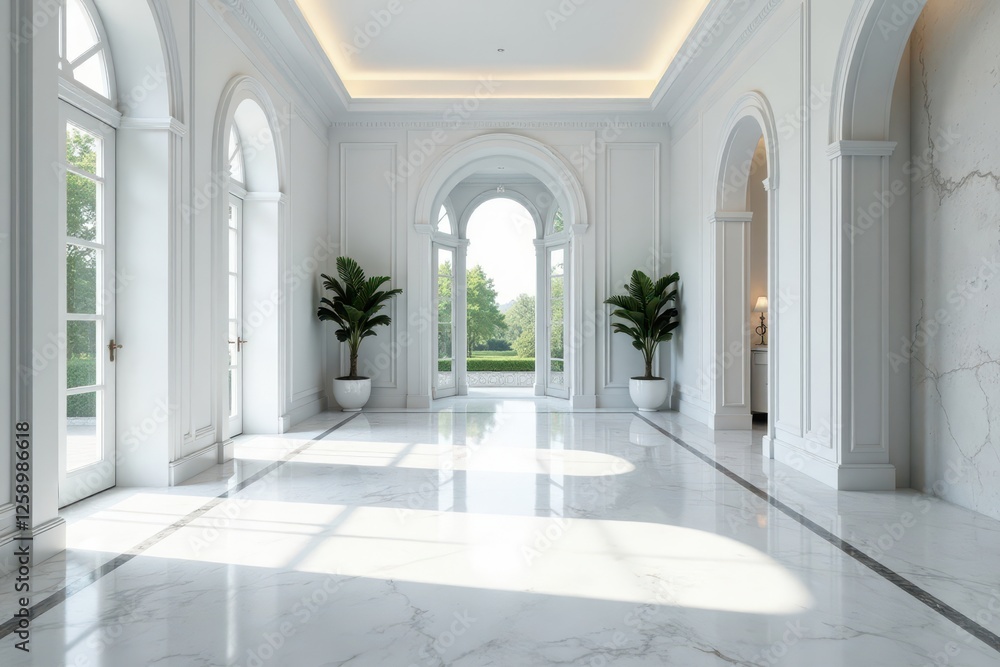 Elegant marble tile floor, pristine white walls , surface, building, aesthetic Elegant marble tile floor, pristine white walls , surface, building, aesthetic