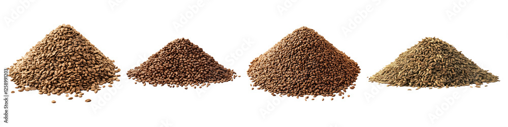 Pile of cumin seeds isolated on transparent background ,PNG, set of Pile of cumin seeds isolated on transparent background ,PNG, set of