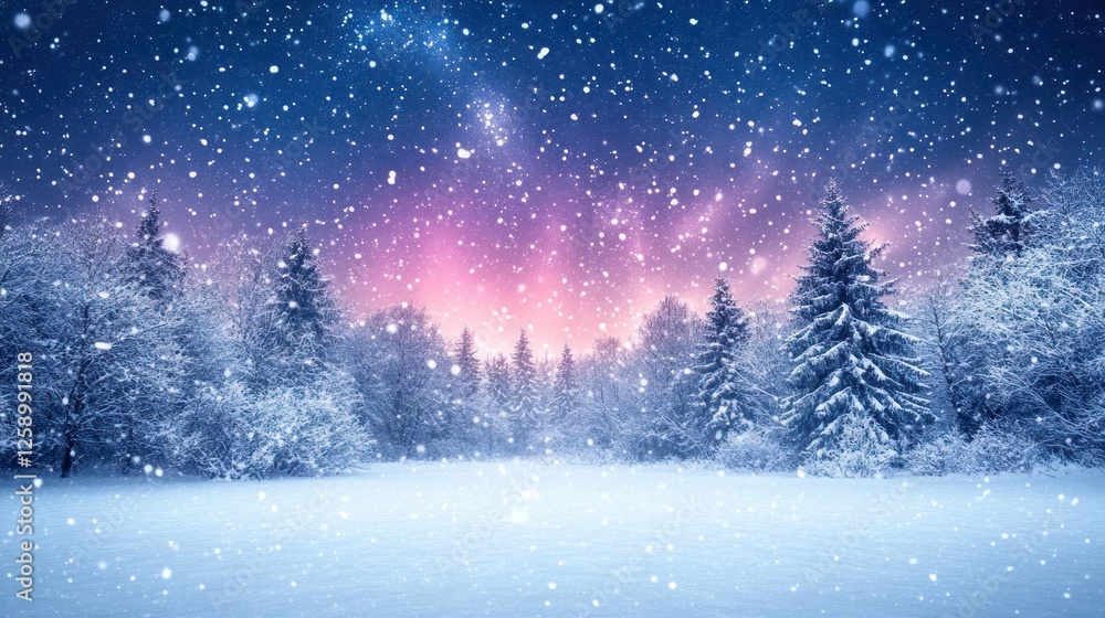 Winter Wonderland Snowfall Night Forest Scene Winter Wonderland Snowfall Night Forest Scene