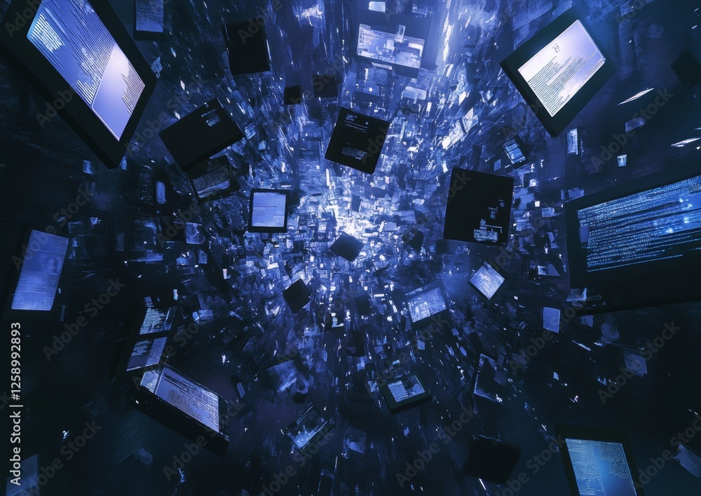 custom made wallpaper toronto digitalScreens falling digital vortex; data overload; night city background; tech concept