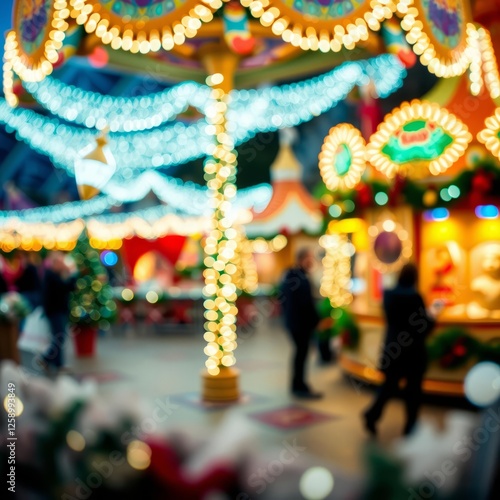 Whimsical christmas amusement park with blurred colorful lights and festive decor Bokeh light lights background bokeh abstract light bright effect shiny